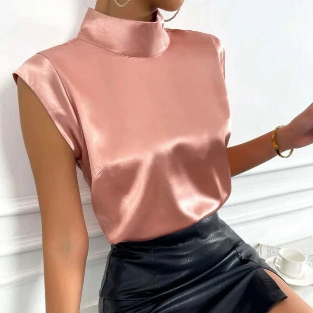 Mock neck  satin blouse - Picture 6 of 6